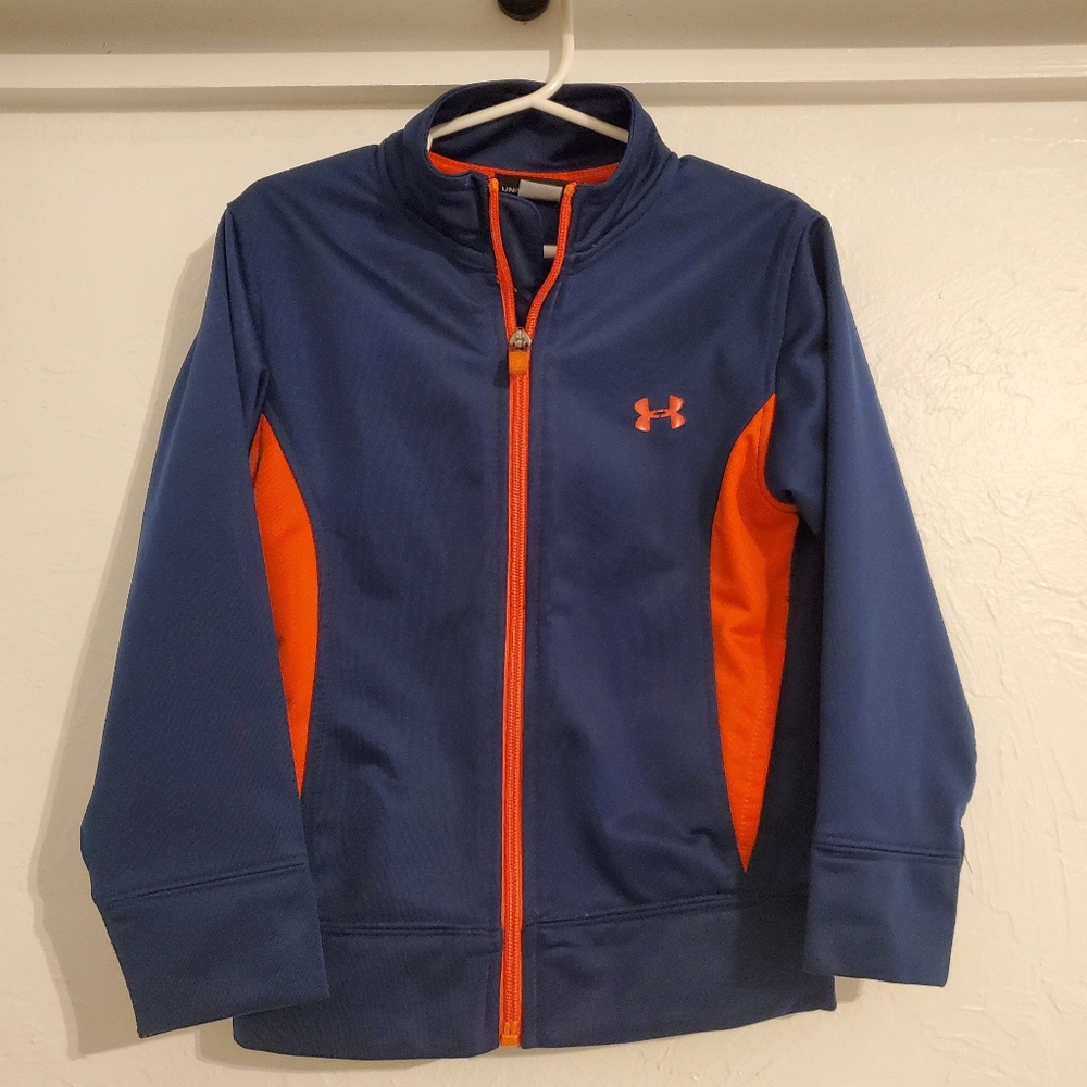 UNDER ARMOUR boys jacket, 4T, zipper, blue orange, pre-owned